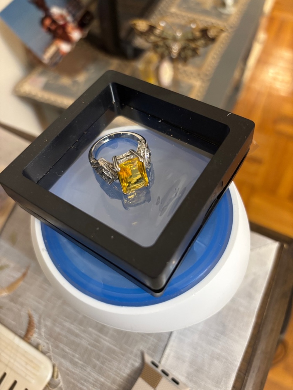 Huitan Yellow and Silver Princess-Cut Halo Ring - Picture 2 of 3
